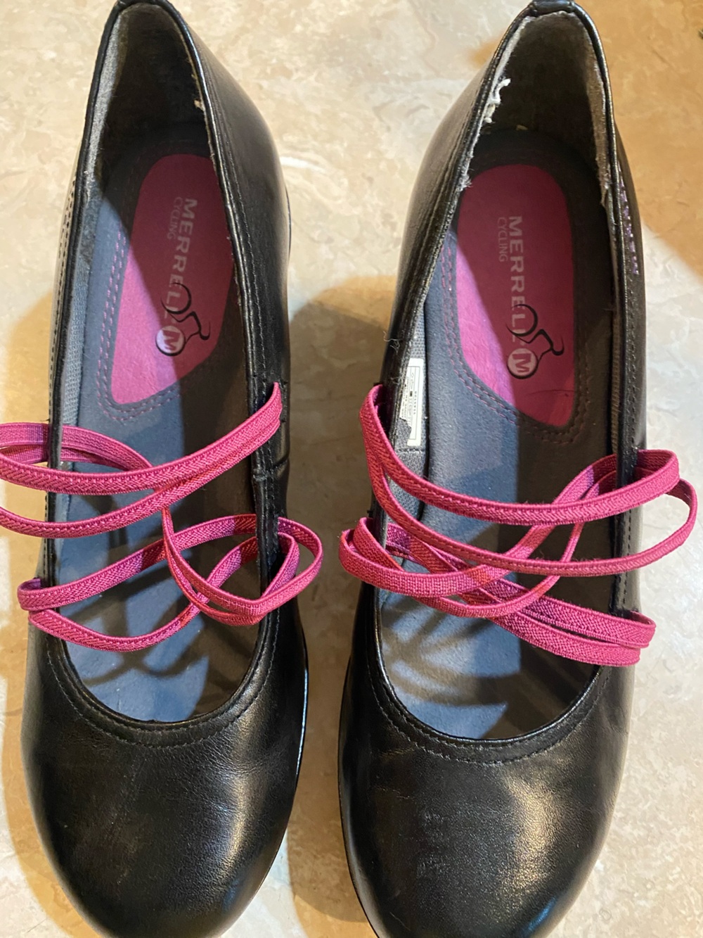 Merrell Black Heels with Pink Elastic Crisscross Straps